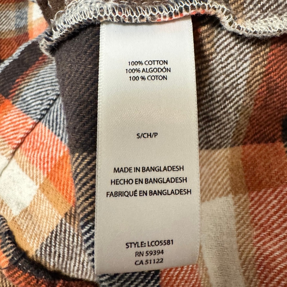 Womens Plaid Flannel Shirt Jacket BeachLoungeLunch Orange Brown White - Picture 5 of 13